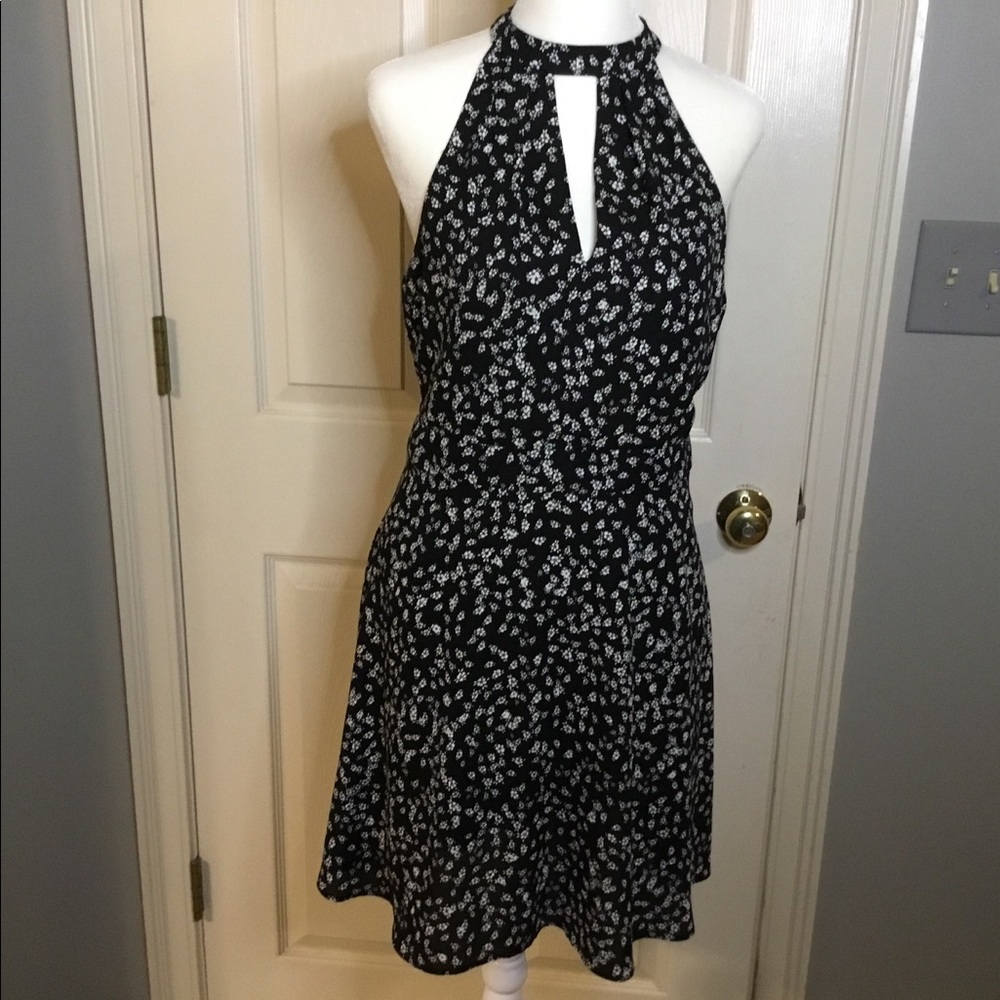 Express Black Choker Dress w/white Flowers